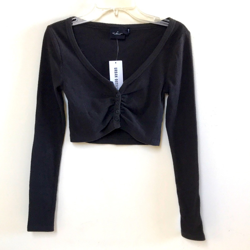 NWT Urban Outfitters XS crop top Carbon black rib knit "Out from Under"
